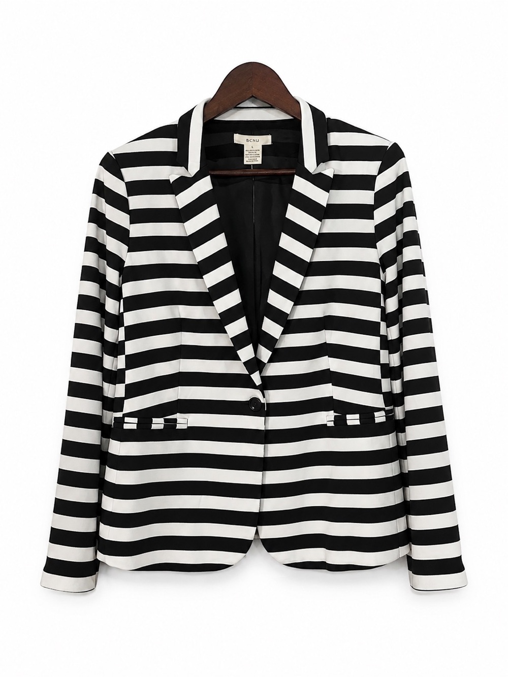 Black and White Striped Single-Button Blazer